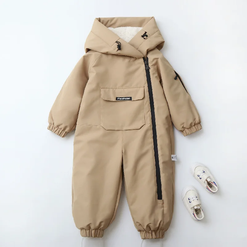 Winter Baby Padded Warm Jumpsuit Boys Girls Thick Plus Velvet Down Cotton One-piece Jacket Children Rompers Ski Snow Hooded Coat