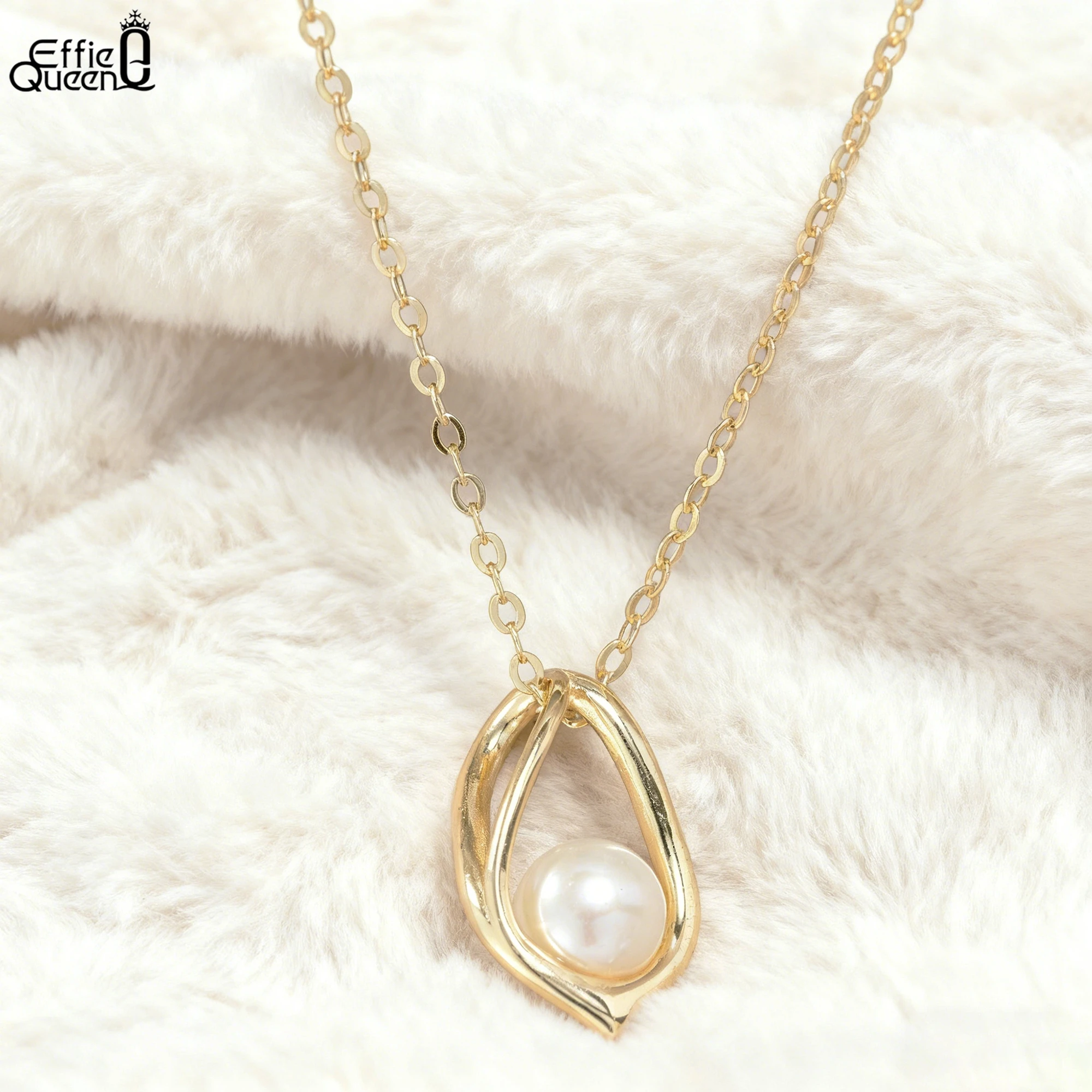 

EFFIE QUEEN 100% 925 Sterling Silver 14k Gold Round Pearl Pendant Necklace Banquet Jewelry for Women 2025 Trend Necklace GPN40
