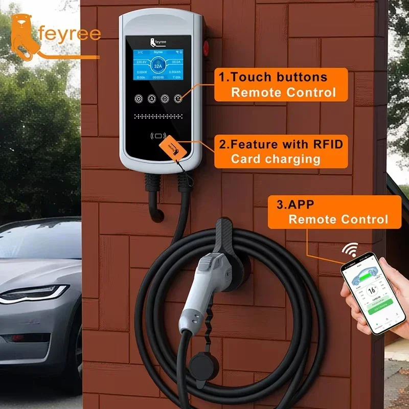 Feyree EVSE Wallbox 32A 40A 50A 1 Fase EV-oplader Type1 Smart APP-bediening Wandgemonteerd laadstation voor elektrisch voertuig Auto