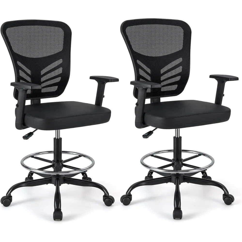 

Ergonomic Adjustable Height Rolling Stool with Lumbar Support and Armrests for Office Use