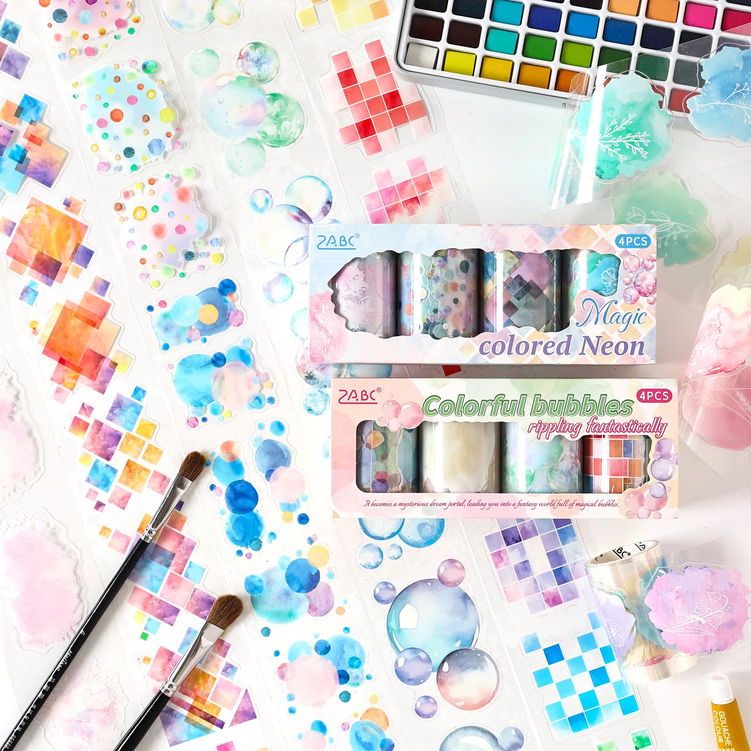 

Colorful Ripple Die Cut PET Washi Tape Decoration Stickers Combination Set DIY Journal Diary Waterproof Tape Stationery