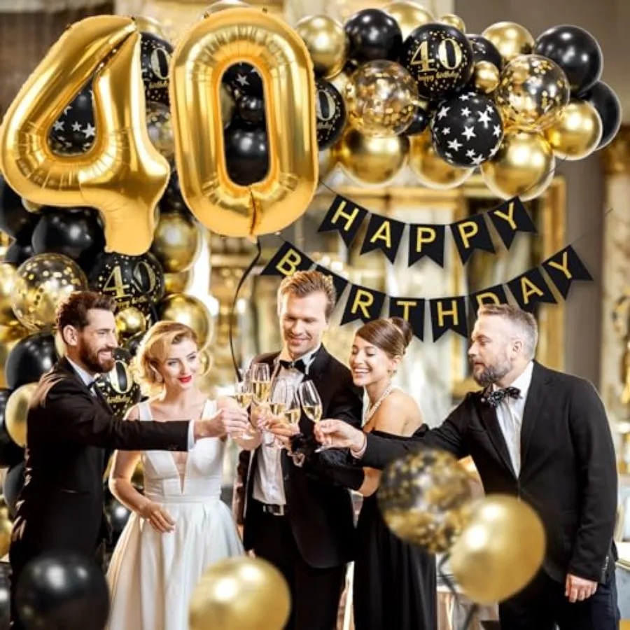 115 قطعة قوس بالون عيد الميلاد الأربعين مع بالون الذهب الأسود جارلاند عيد ميلاد سعيد راية 40th احباط بالون لعيد الميلاد 40 ديسمبر