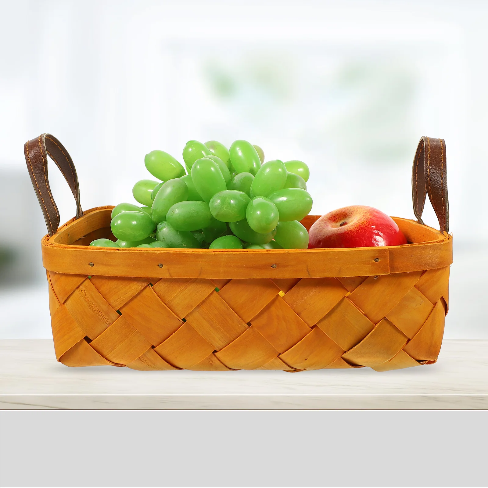 

Handheld Storage Basket Woodchip Woven Portable Picnic Vegetable Fruit Organizer Basket for Outdoor Food Storage