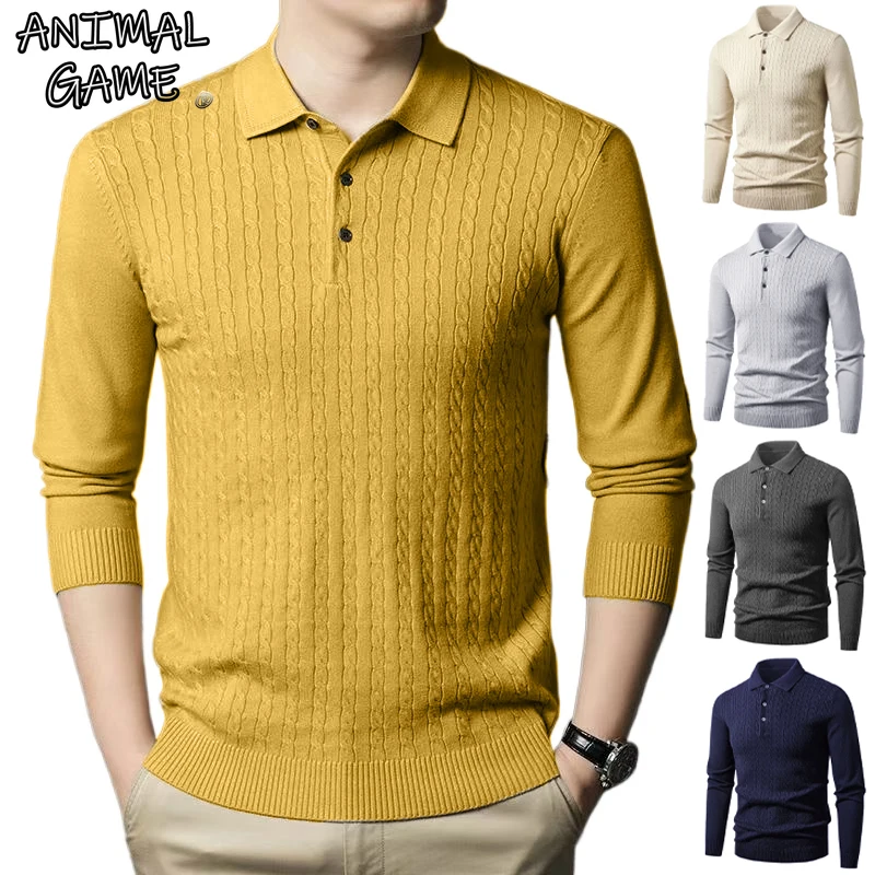 Animal Game Herren-Freizeit-T-Shirts, V-Ausschnitt, Pullover, Revers, Strickwaren, Knopf-Poloshirts, gerippte Pullover-Sweatshirts, kalte Bluse für Herren