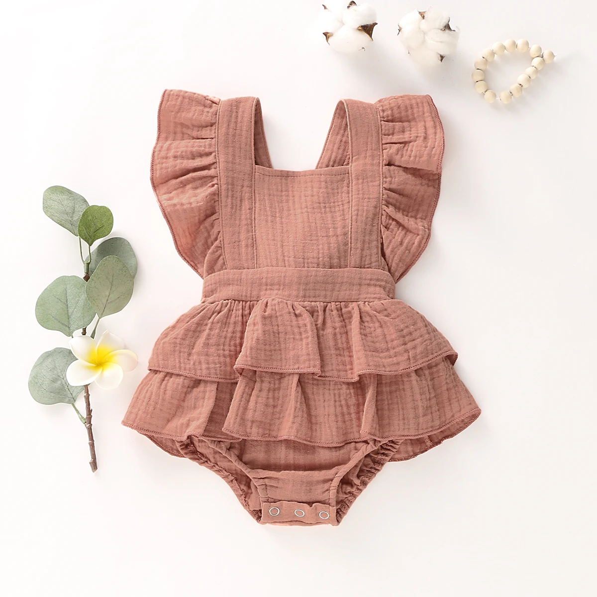 Summer Newborn Baby Girl Clothes Solid Color Sleeveless Ruffle Strap Romper Jumpsuit Toddler Cotton Outfit Sunsuit Clothes