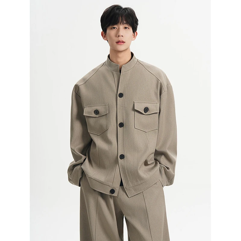 

Men's Slim Stand - Collar Trench Coat, Coffee Color Fashion Outerwear