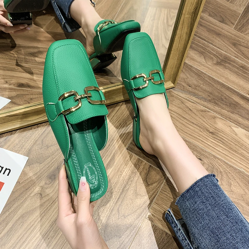 2022 Spring Summer Women Mules Shoes Brand Slippers Fashion Round Toe Bowknot Baotou Straw Plaited Article Fisherman Slippers