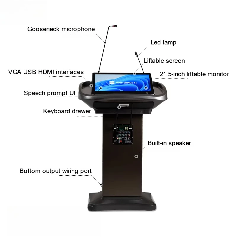 Embedded speakers, podium pavilion, audio-visual system, smart podium 22-inch interactive, LCD AIO