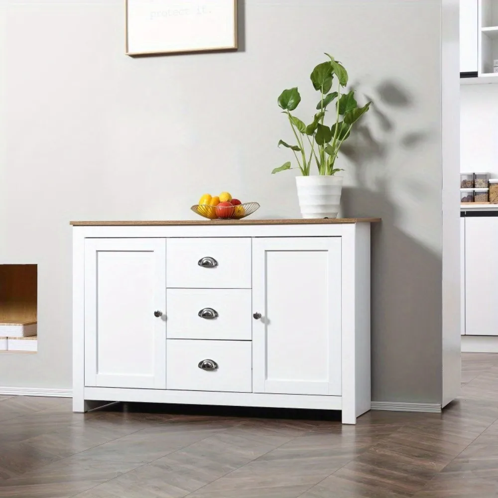 

Kitchen Storage Cabinet Sideboard Buffet Server Organizer w/ 3 Drawers, White