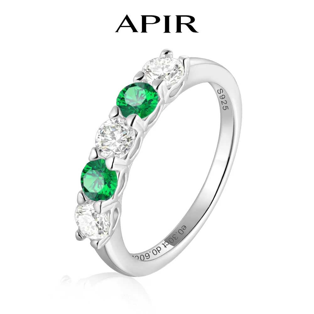 APIR Cultivated Emerald Moissanite Ring for Women Heart-Shaped Prong Half Eternity Band Wedding Promise Diamond Rings Jewelry