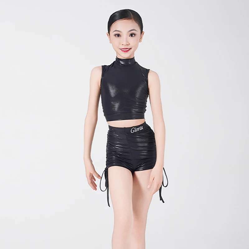 

Summer Girls Latin Dance Costume Professional Competition Suit Sleeveless Tops Dancing Shorts Stage Performance Show Wear VDL297