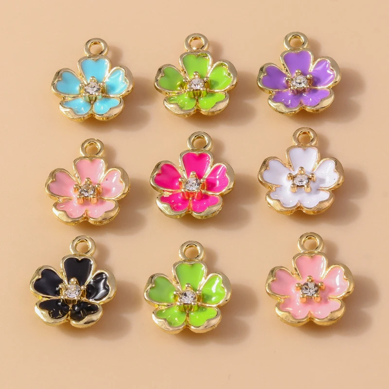 

20pcs 12x15mm Cute Colorful Enamel Flower Charms Pendants for DIY Necklaces Earrings Bracelets Handmade Crafts Jewelry Making