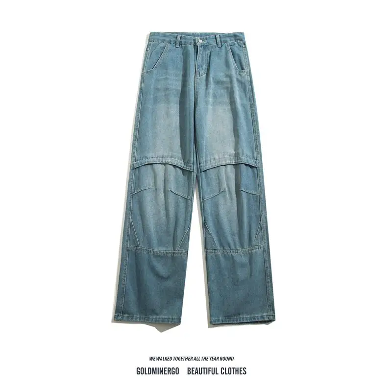 

Мужские джинсы в стиле ретро-американской рабочей одежды, модные, в стиле хип-хоп, свободные, прямые, с нашивками, широкие, длинные брюки для молодежи