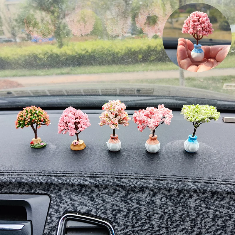 Car Mini Tree Decorations Center Console Car Mounted Green Plant Accessories Simulated Flower Decoration Cute Gift for Girls