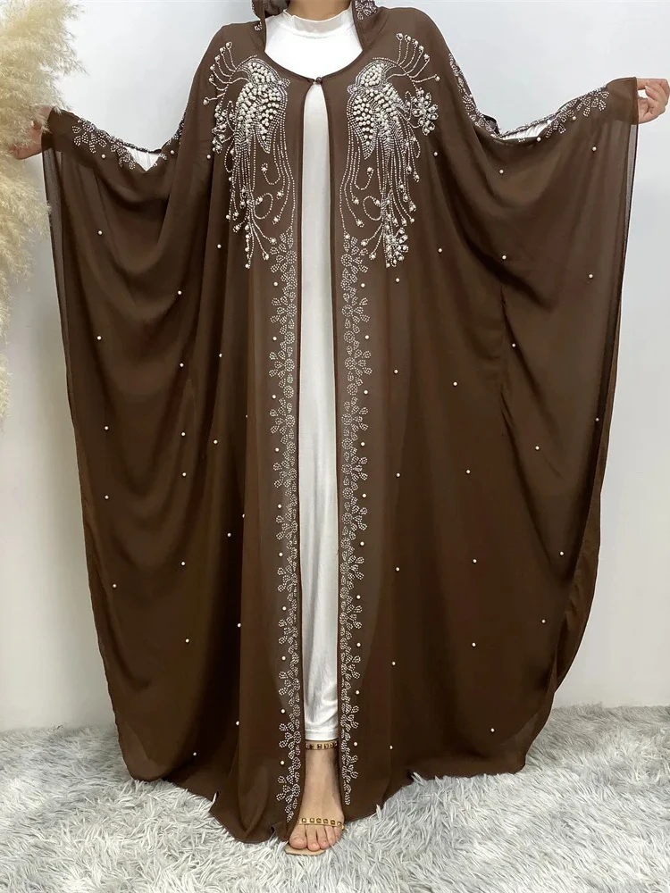 Afrykańskie kobiety Eid muzułmańskie Abaya sukienka z kapturem Ramadan maroko kardigan diamenty Abayas Dubai Kaftan Islam długa suknia perły Arab