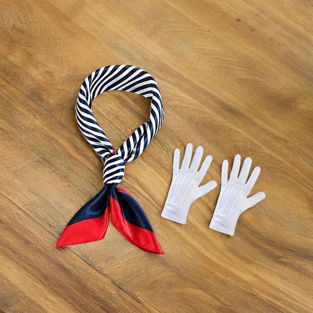 

1 Set Blue White Striped Captain Hat Scarf Gloves Sailor Costume Accessories Nautical Theme Party Cosplay Yacht Captain Sailor