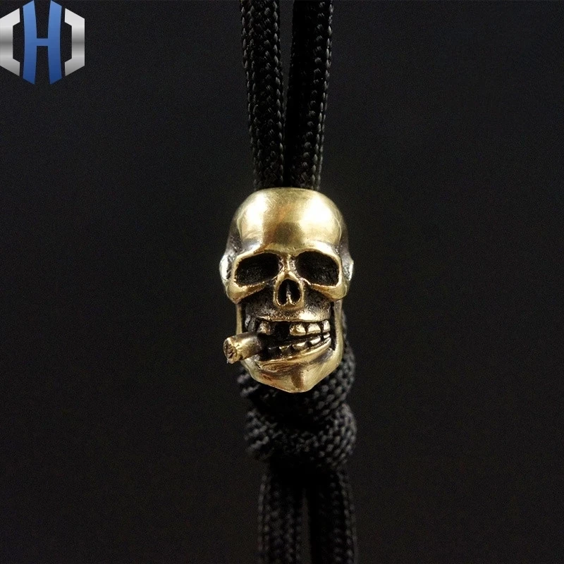 Paracord Beads Brass Smoking Skull Knife Pendant Hanging Button Phone EDC Umbrella Rope Pendant Zipper Head Knife Beads