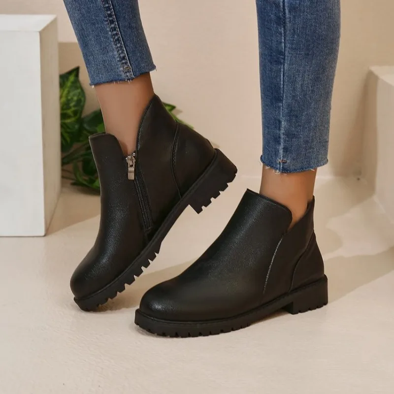 

Shoes for Women Hot Sale Side Zipper Women's Boots Fashion Round Toe Office and Career High Quality Plus Size Ankle 42 43 Boots