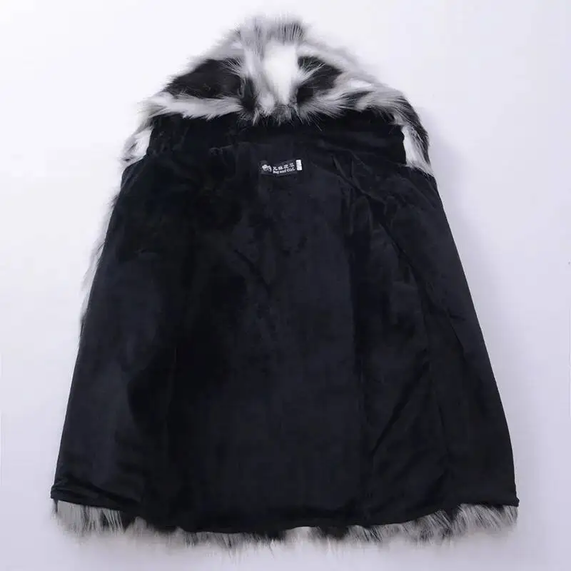 سترة رجالية بقلنسوة من الفرو الصناعي مقسمة بغرز مفتوحة ملابس خارجية سترة واقية لشتاء 2025 جيوب عالية الأكمام بأكمام طويلة #5