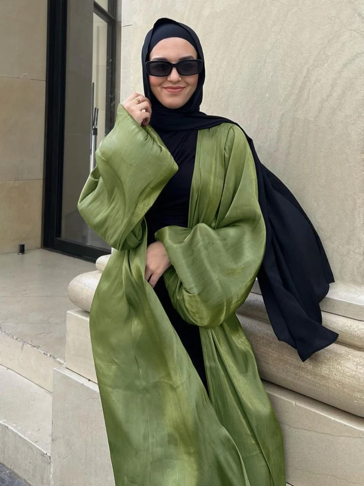 Eid Muslim Puff Sleeve Abayas for Women Dress Morocco Ramadan Caftan Abaya Islam Cardigan Kimono Dubai Arab Modest Long Robe