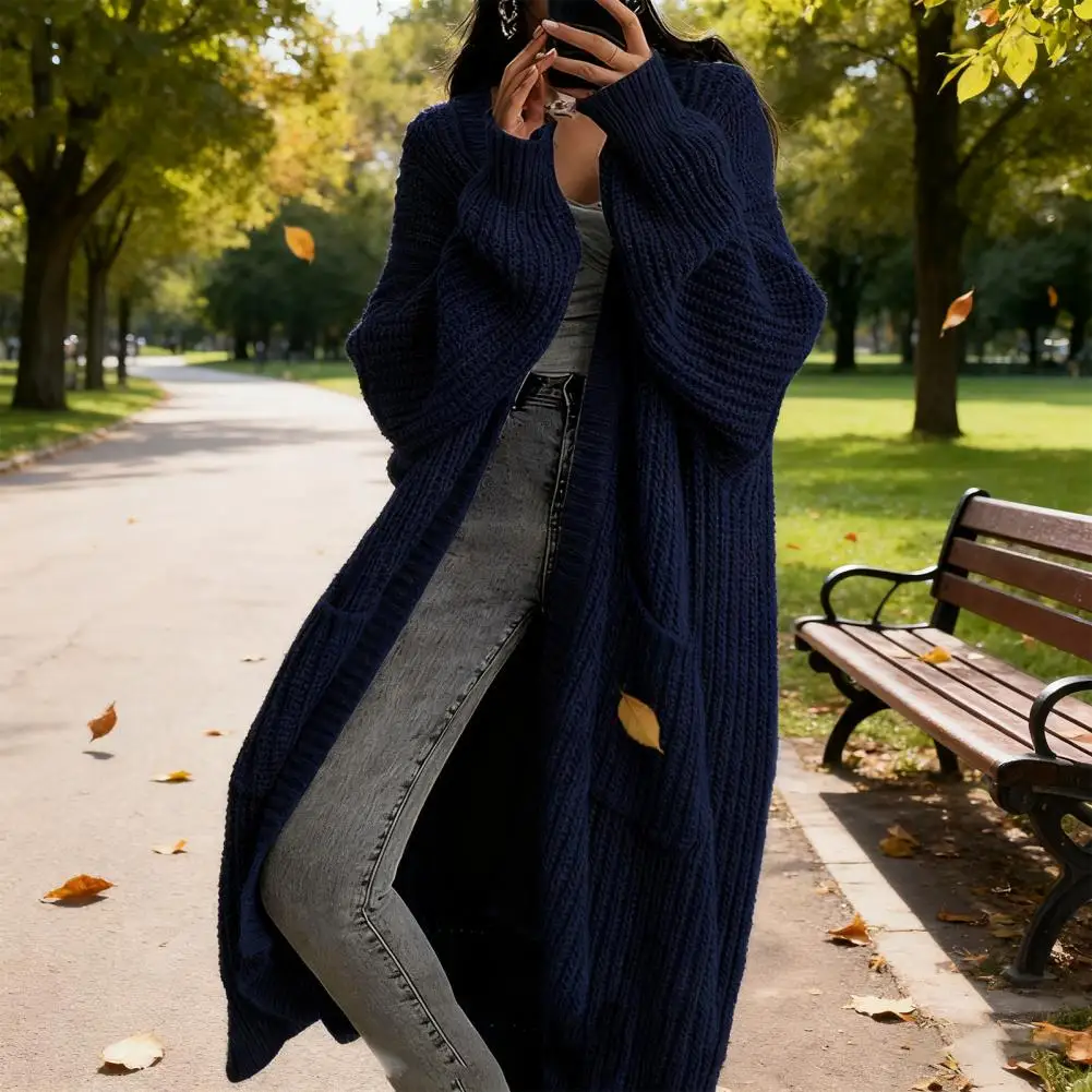 

Универсальное длинное пальто, женское свободное пальто-кардиган, стильный женский длинный кардиган-свитер, пальто с карманами на осень-зиму, открытое