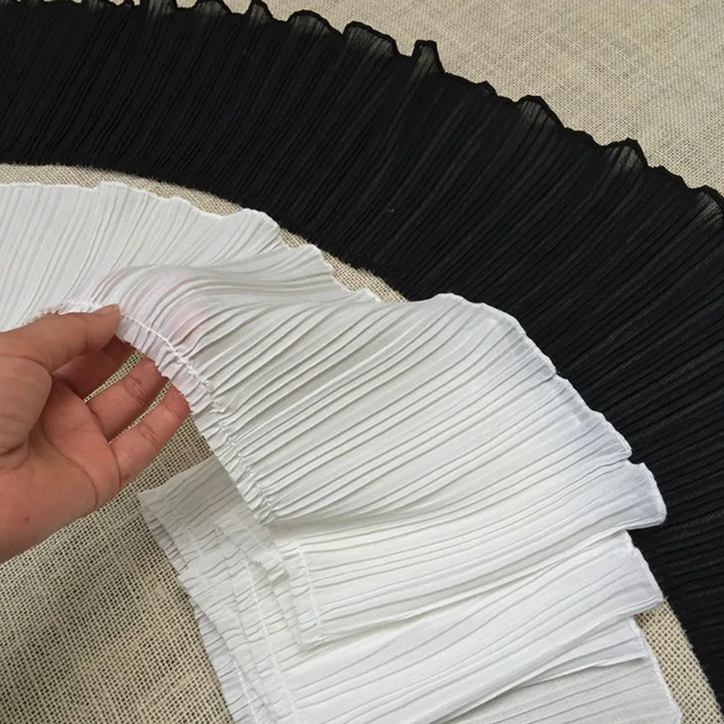 Quality 1Yard Ruffled Lace Trims Chiffon Fabric Pleated Lac Trims for Garment Extender Craft DIY Sewing Decor 17cm Wide