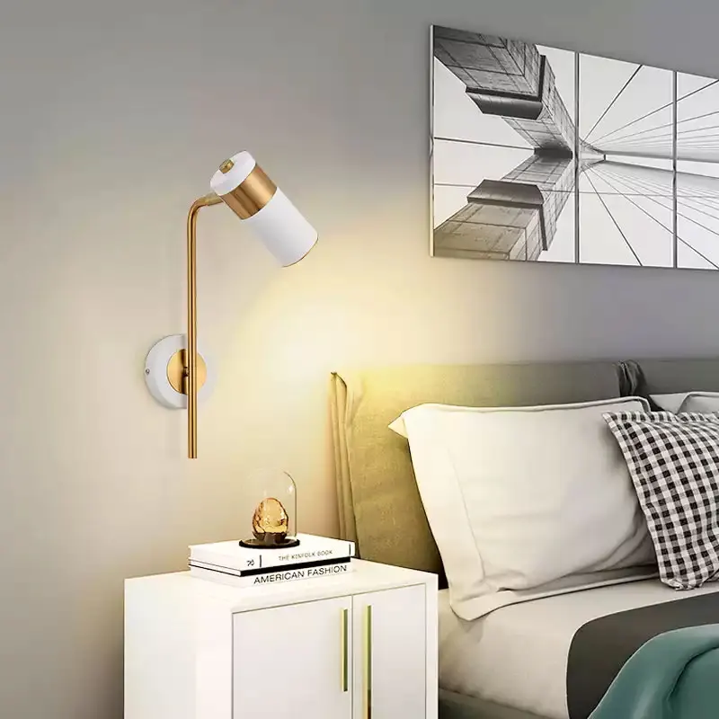 Modern Indoor White Gold Wall Lamps for Bedroom Bedside Reading Room Rotatable Sconce Lighting Aisle Background Wall Lights