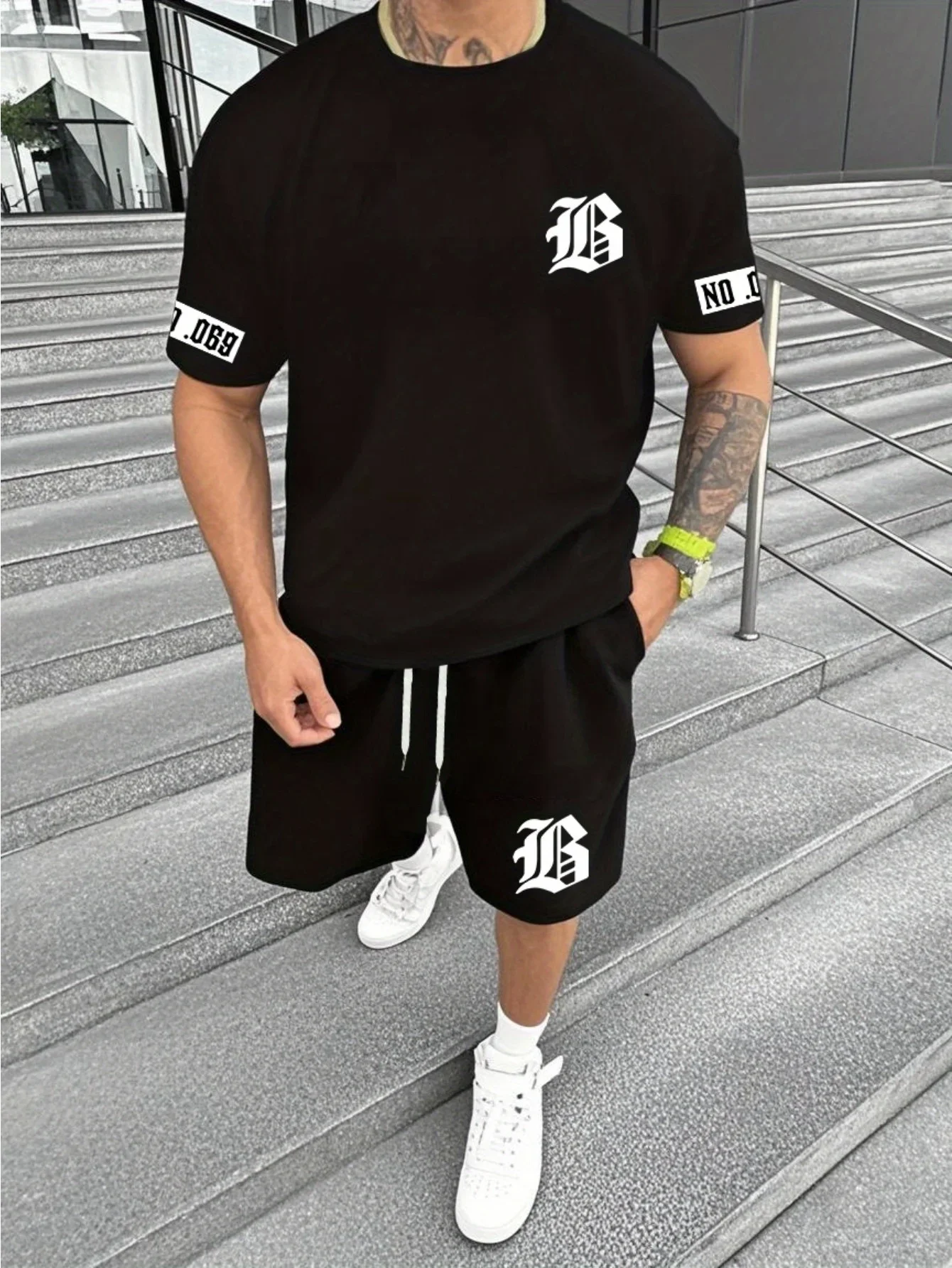 Hot Summer of 2025 3D Printed Minimalist Pattern Casual Fashion Outdoor Men's Short-sleeved Shirt and Shorts Set