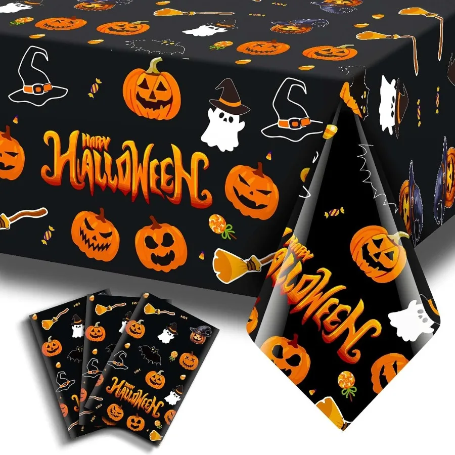 

3 упаковки, скатерть на Хэллоуин, прямоугольная пластиковая скатерть 54 x 108 дюймов, одноразовая черная скатерть для кемпинга, украшения для стола, милый насос