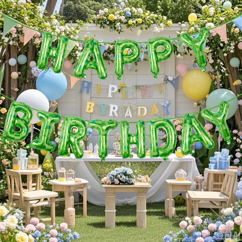 13 stücke Grün Mosaik Brief Folien Ballon Kinder Jungen Spiel Thema Alles Gute Zum Geburtstag Party Dekoration Gefälligkeiten Ballon Liefert Geschenk