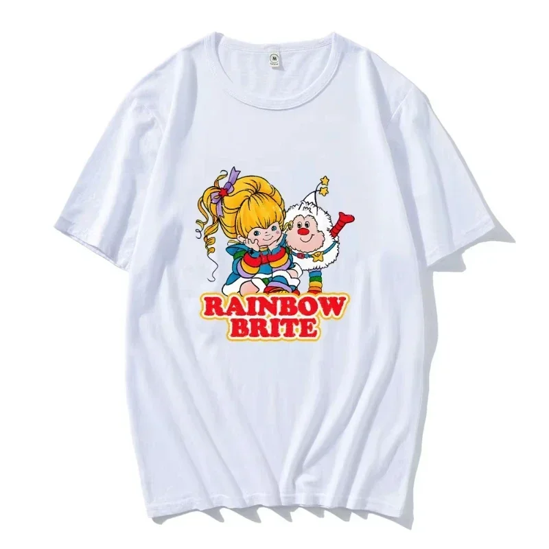 Rainbow Brite T-shirts Cartoon Print Cute Vintage Tee-shirt For Spring/Summer Pure Cotton Round Neck Women Tshirt Camisetas Tops