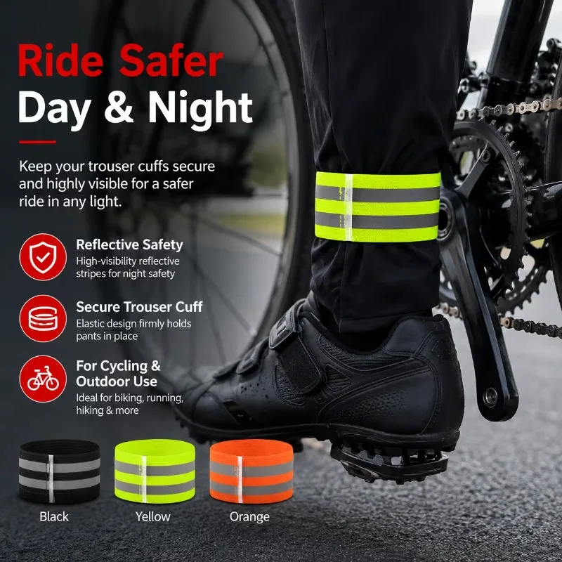 Reflective Ankle Straps for Bike Riders, Ideal for Early Morning Runs, Prevent Pants from Chain, Increase Visibility to Cars.