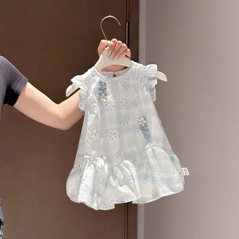 Summer New Baby Girl Dress with Lotus Leaf Edge and Daisy Embroidery for Infants and Young Children