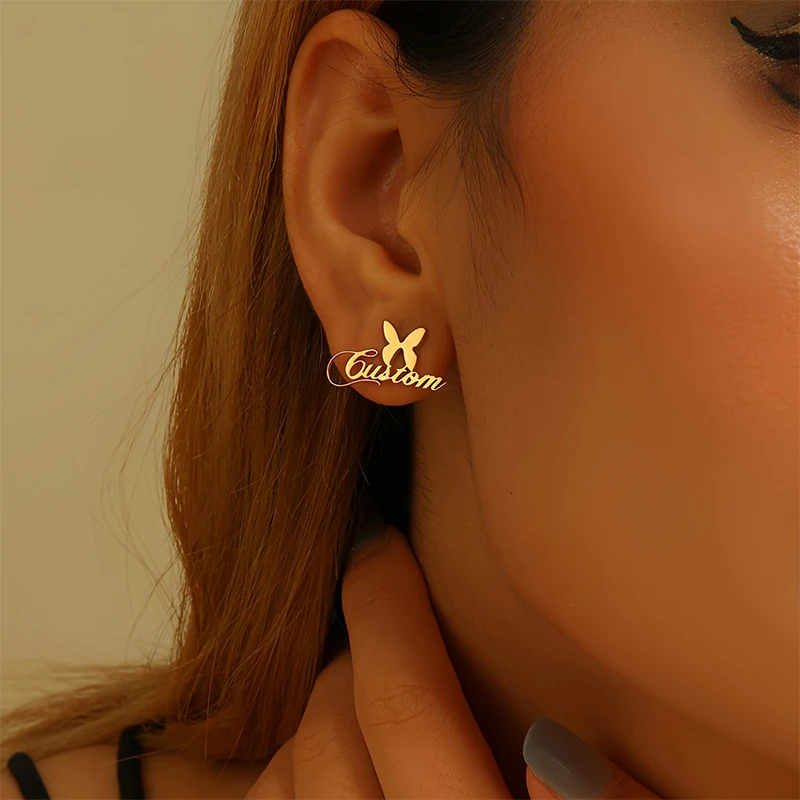 

Серьги-бабочки с именем на заказ, персонализированные, в богемном стиле, милые, из нержавеющей стали, с именной табличкой, ювелирные изделия, подарок на годовщину