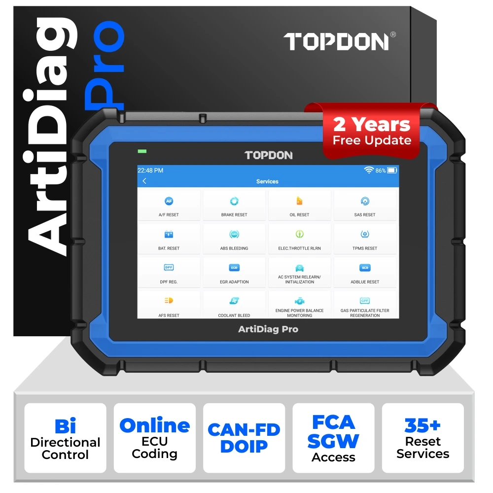 TOPDON AD Pro Vollsystem-Diagnose-OBD2-Scanner, bidirektionales Scan-Tool, ECU-Codierung, 35 Wartungsdienste, professionelles Auto-Diagnosetablet, FCA CAN FD & DOIP Diagnosescanner