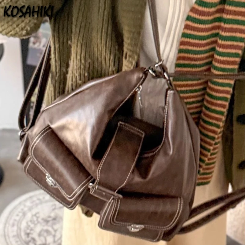 

Y2k Aesthetic Vintage Pockets Shoulder Underarm Bag All Match Women Trendy Casual Handbags Korean Ins Preppy Fashion Backpacks
