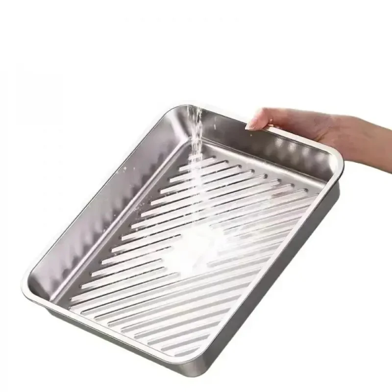 3Pcs Stainless Steel Dumpling Storage Box with Lid Food-Grade Food Storage Tray Fresh-Keeping Rectangular Kitchen Serving Plate