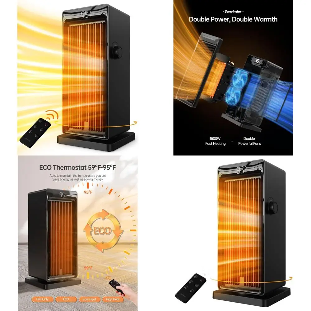 

Электрический обогреватель для помещений мощностью 1500 Вт с эко-термостатом, качающимся, 24-часовым таймером, дистанционным управлением, идеально подходит для дома и офиса