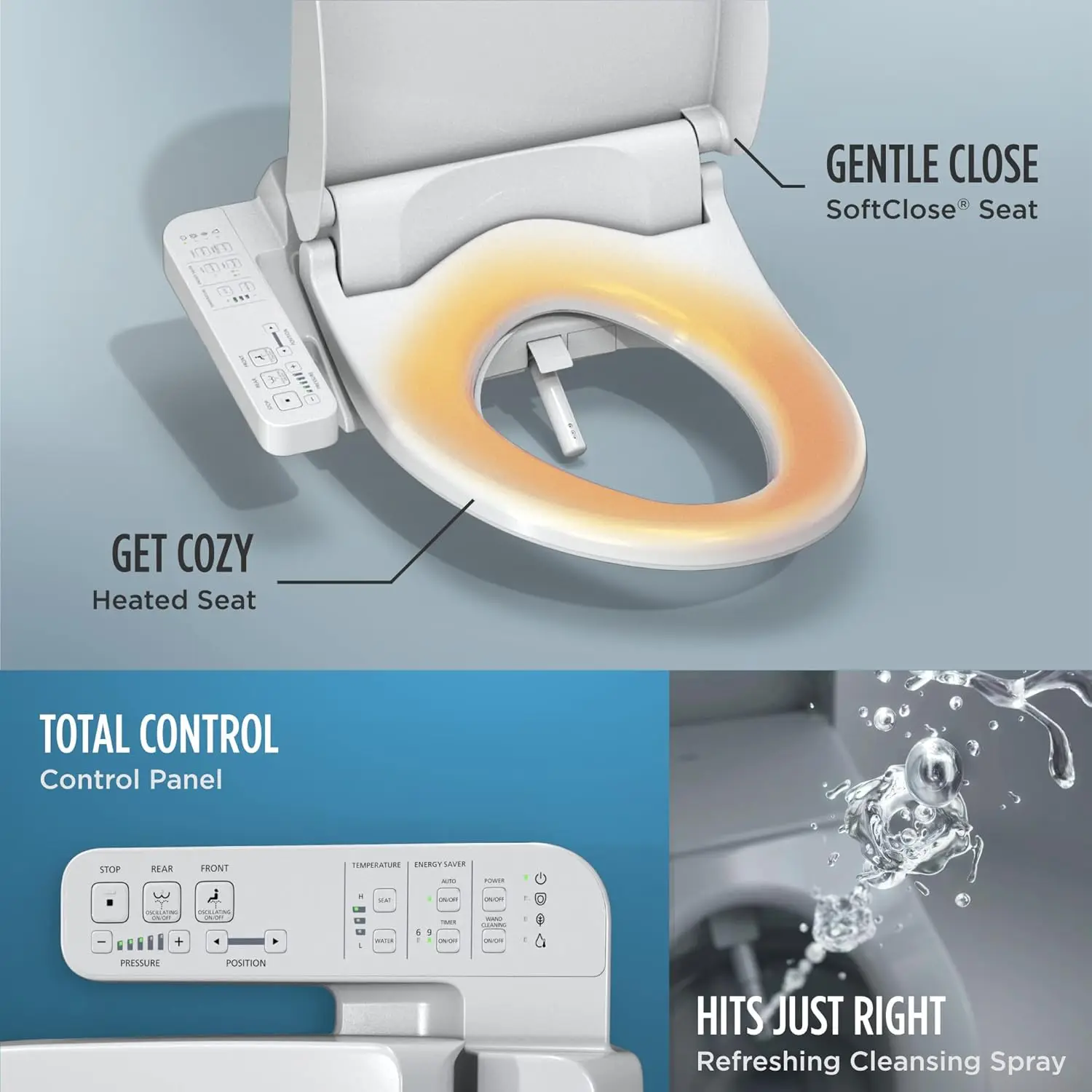 Electronic Bidet Toilet Seat with Heated Seat and SoftClose Lid, Elongated, Cotton White