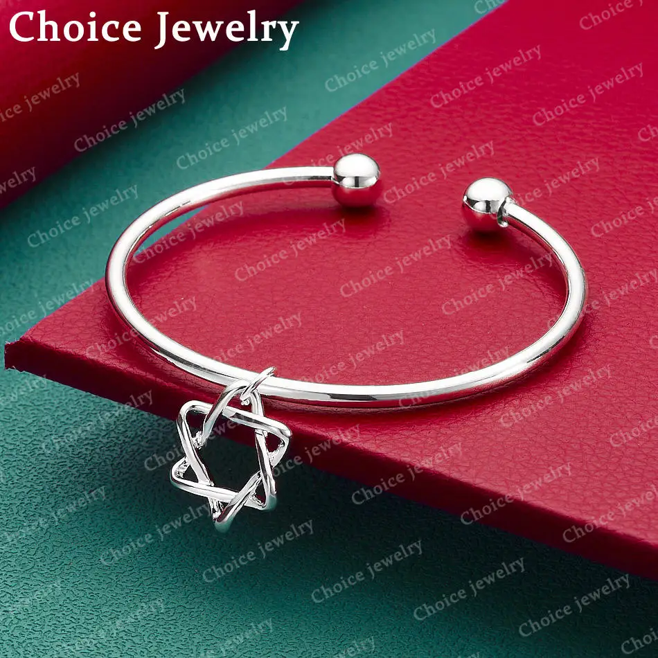 925er Sterlingsilber-Armreif mit glänzender Oberfläche und geschwungenen Sternen, Armband für Damen, Schmuck, Mode, Party und Alltag.