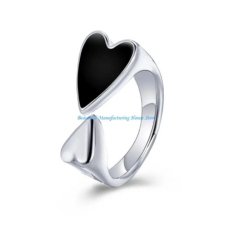 

E56A Stylish Vintage Heart Shaped Ring Adjustable Ring Trendy Women's Accessories