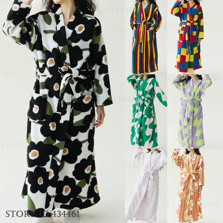 

Winter Thicken Coral Fleece Long Robe Bathrobe Kimono Gown Warm Flannel Women Sleepwear Home Dress Loose Night Wear Negligee