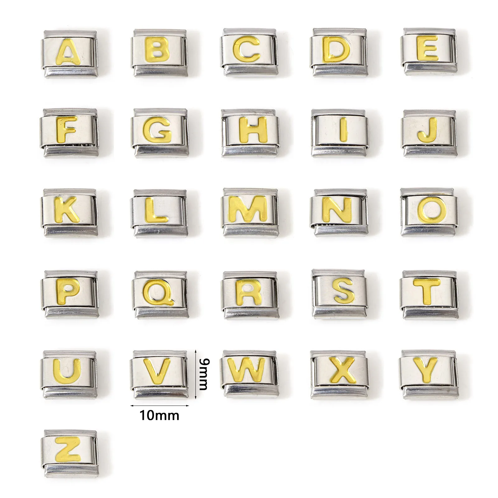 1 Piece Gold Color Enamel 26 Letter A-Z Charms Italian Links Fit 9mm Stainless Steel Bracelet Making Diy Jewelry Accessories