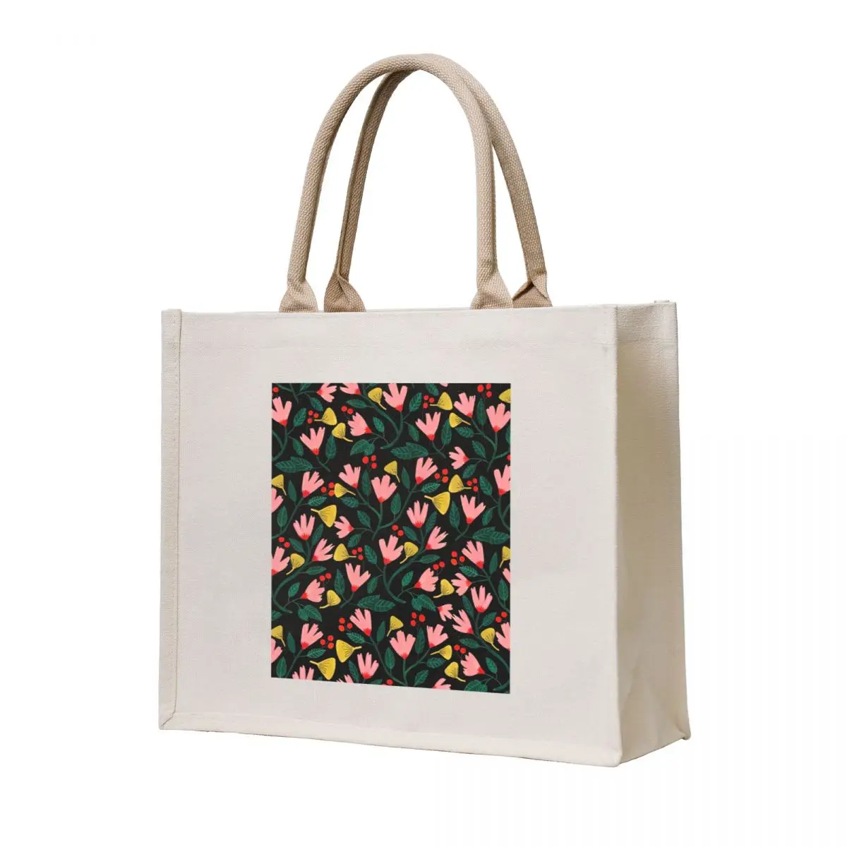 

Pink Florals on Black Tote Bag Lady bag tote bag university woman shopping shopper bags for women