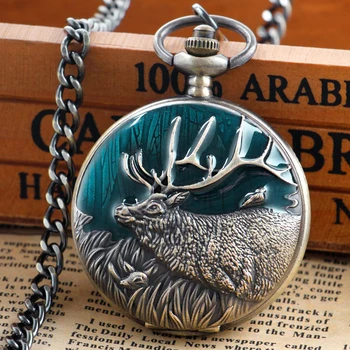 새로운 디자인 석영 주머니 시계 엘크 레트로 시리즈 Pocket&Fob 시계 남성 여성을위한 맞춤 목걸이 펜던트