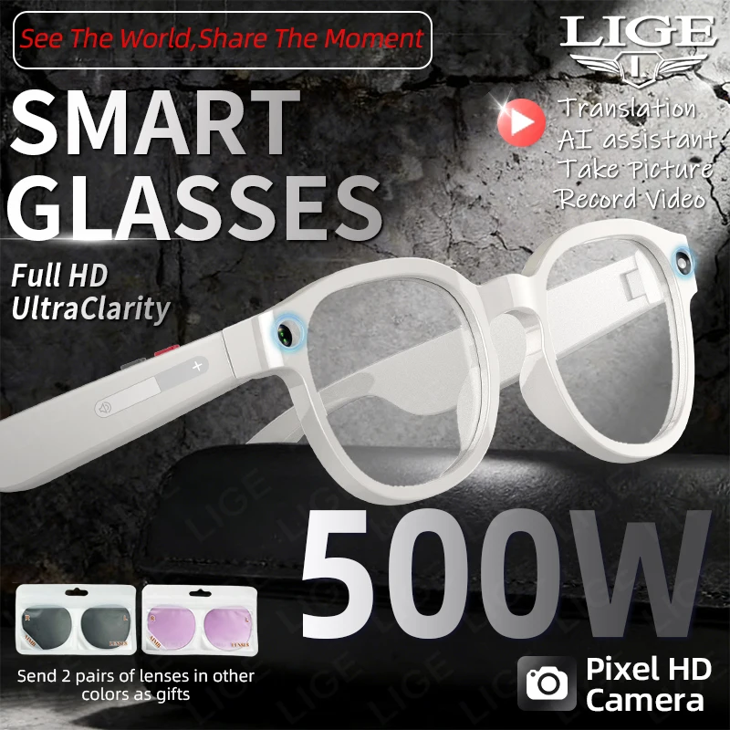 

LIGE 2026 New 5MP Camera AI Smart Glasses 1080P HD Video Shooting Object Recognition Translation BT Call Music Smart Sunglasses