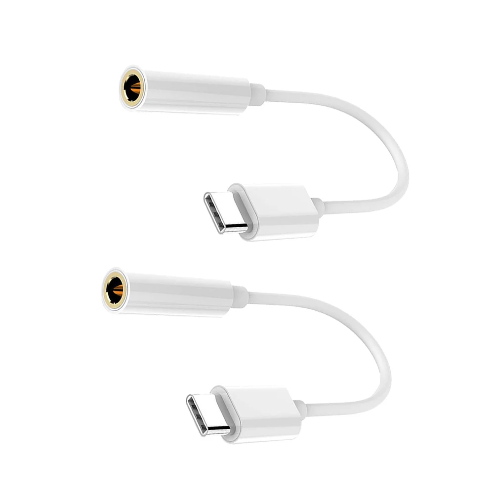 2 Pcs USB-C to Headphone Jack Adapter 35mm Audio Type-C Earphone Cable Male Female