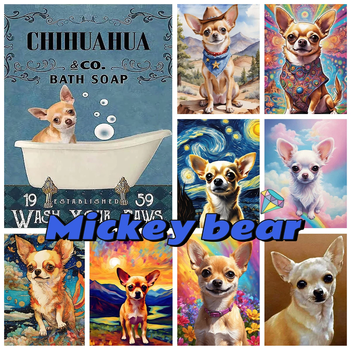 

Chihuahua Diamond Painting Kit Cute Pet Dog Diy 5D Diamond Embroidery Cross Stitch Animal Mural Child Room Wall Decor Hand Gift