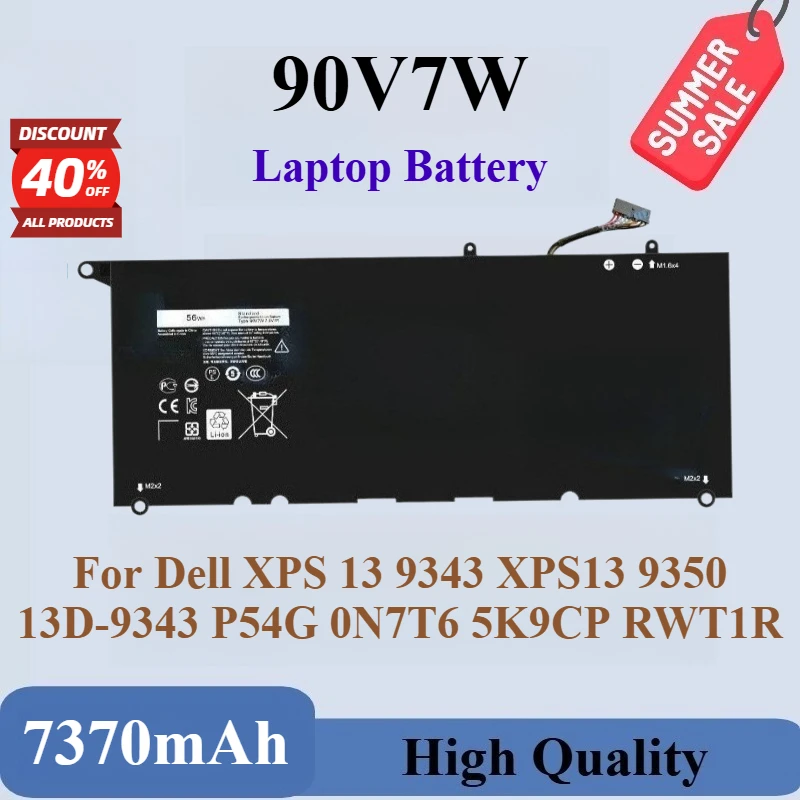 

New High Quality 90V7W 7.6V 7370mAh Replaceable Laptop Battery For Dell XPS 13 9343 XPS13 9350 13D-9343 P54G 0N7T6 5K9CP RWT1R