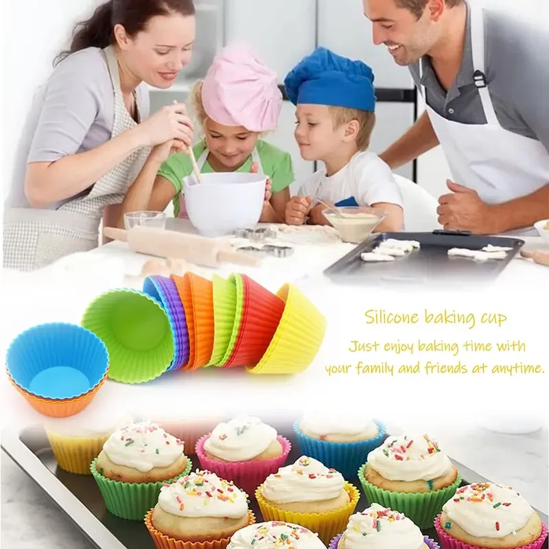 12pc Silicone Cake Mold - Round Shaped Muffin Cupcake Baking Molds For DIY Cake Decorating-For Perfectly Shaped Cakes And Treats